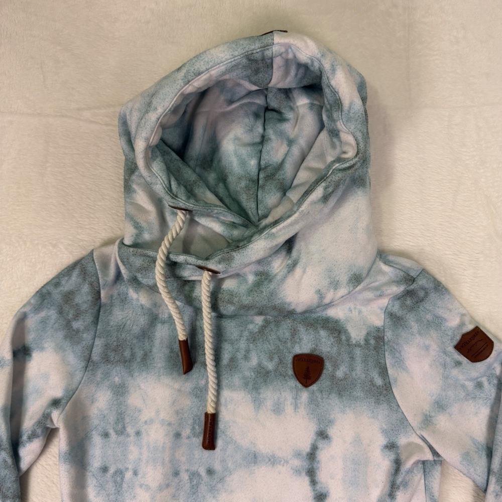 Wanakome Hoodie Sweatshirt Womens Medium Blue Tie Dye Cowl Neck Fleece Pullover - Picture 5 of 11